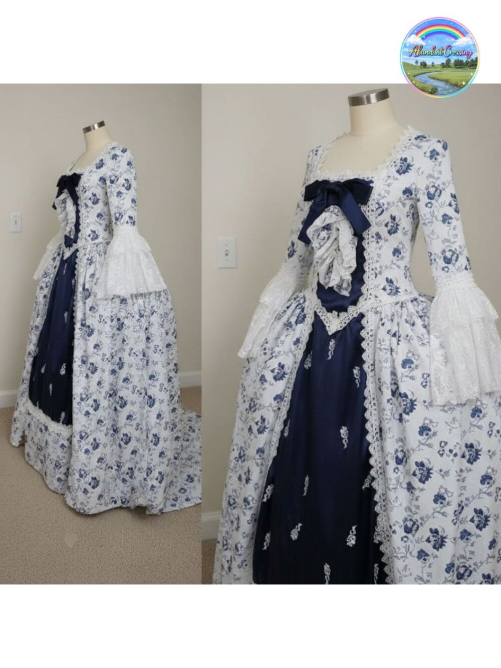 Victorian Gothic Rococo Ball Gown Costume High Neck Floral Lace